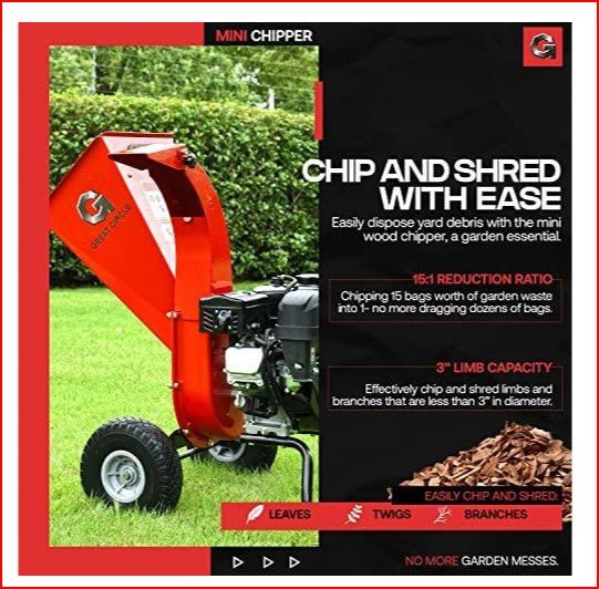 G GUO054 Mini Wood Chipper and Shredder 7HP 212CC Gas Engine 3" Max Branch Diameter New